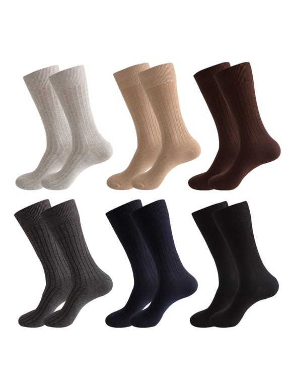 6 Pairs Mens Dress Socks, Combed Cotton Classic Business Crew Socks for Men Fit US Size 8.5-10.5