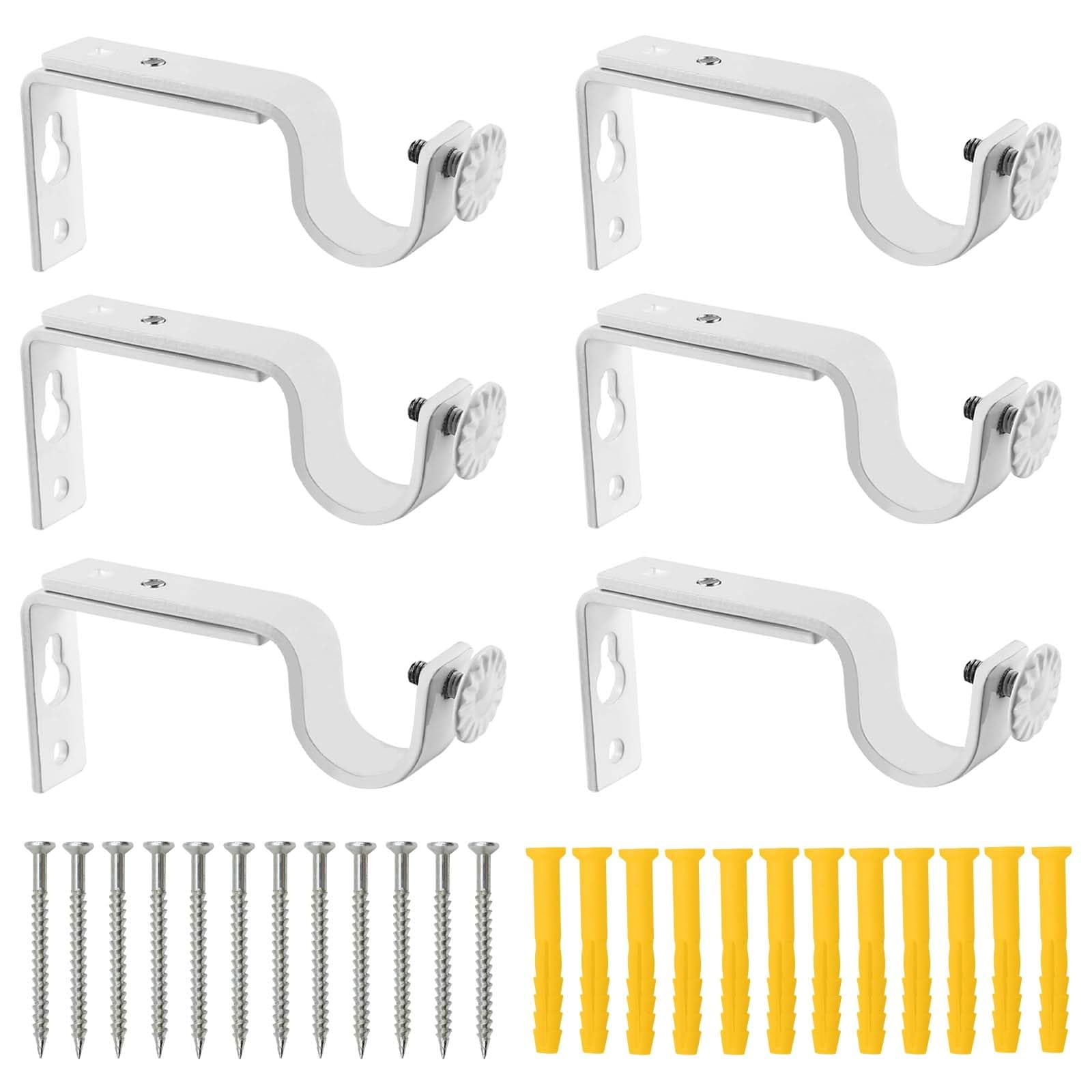 SPOKKI 6 Pcs White Curtain Pole Brackets, Adjustable Curtain Brackets ...