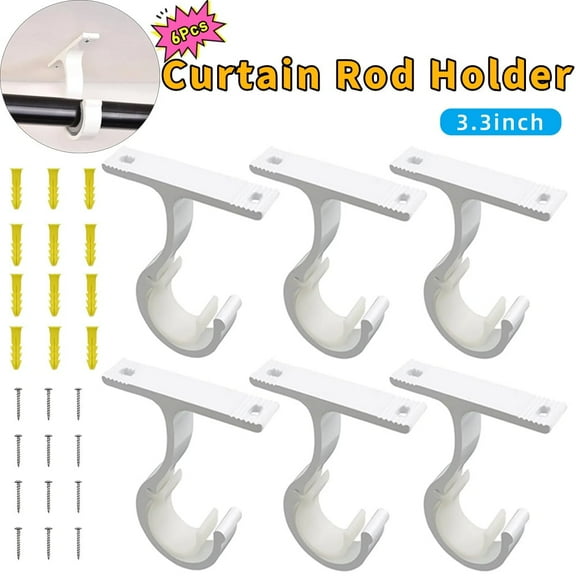 SPOKKI 8.3cm White Ceiling Curtain Rod Holder/Brackets, 6 Count