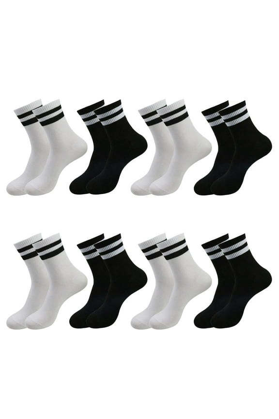 8 Pairs Sports Socks Men Women Tennis Socks Women's Sneaker Socks Unisex Socks (Black and White) Hiking Socks Cotton Running Socks Suitable for Office Leisure and Sports, Black, white