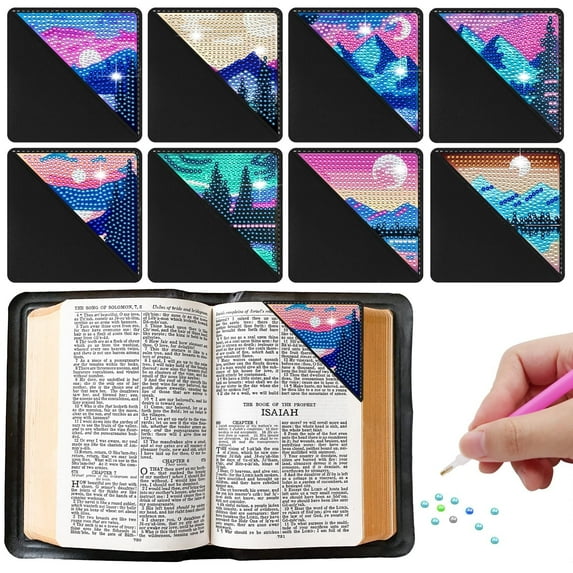 SPOKKI 8 Pcs Diamond Painting Bookmark Kits, Diamond Art Bookmarks for Adults, 5d Diamond Painting Corner Bookmark, Diamond Painting Kits for Beginners, DIY Bookmarks for Birthday, Christmas Gift