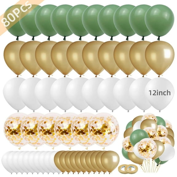 GIRACOA 80 Pcs Green and Gold Party Ballons, Bulk Pack Assorted Latex Balloons for Birthday, Christmas, Wedding, Anniversary and Vacation,12 in