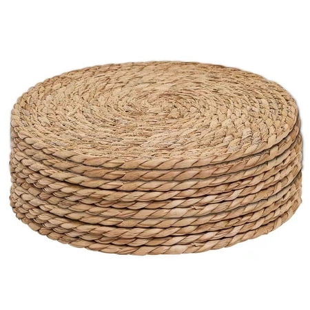 SPOKKI 8Pcs 12inch Woven Placemats Round, Natural Water Hyacinth Weave Placemat for Dining Table, Large Handmade Woven Placemats Heat Resistant Non-Slip