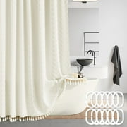 SPOKKI Boho Shower Curtain Waterproof 72x72 Inches with 12 Hooks, Heavy Duty Polyester Fabric, Mold Resistant, Machine Washable, Tassel Fringe for Farmhouse Bathroom Decor (Beige)
