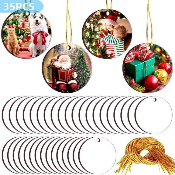 SPOKKI Christmas 35 Pcs Sublimation Ornament Blanks 3" Round Blank Sublimation Ornaments Double Side Sublimation Blanks Pendants with Ropes for DIY Decor Craft