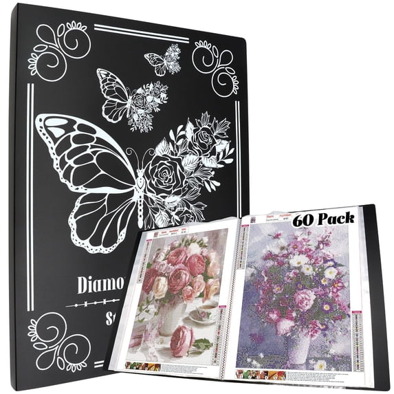 SPOKKI Diamond Art Pictures Album, A3 Diamond Art Folder for Storage Diamond Art Pictures with 60 Sheets, Diamond Art Accessories (Black)