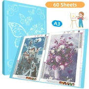 SPOKKI Diamond Painting Storage Book, A3 Size 60-Page Portfolio Organizer for 5D Diamond Art Kits, Documents, Photos - Lightweight, Waterproof, Dustproof (Blue)