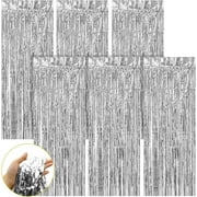 SPOKKI Fringe Curtain,6 PCS Metallic Party Curtains,1 X 2m Metallic Tinsel Curtains,Birthday Curtains,for Birthday Decorations,Baby Shower And Weddings (Silver)