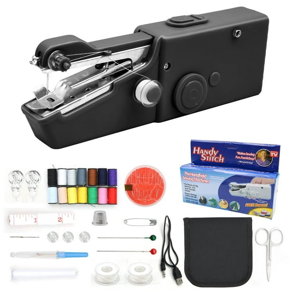 SPOKKI Handheld Sewing Machine with 25 Pcs Sewing Kit, Mini Portable Cordless Hand held Sewing Machine for Beginner, Adult, Clothes Mending, Home DIY (Black)