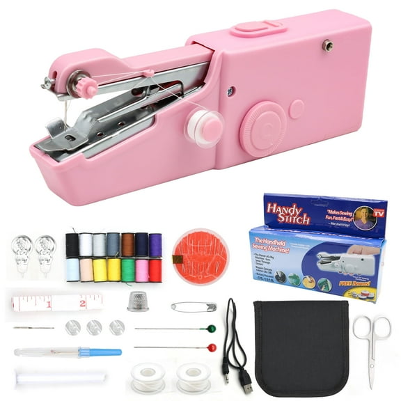 SPOKKI Handheld Sewing Machine with 25 Pcs Sewing Kit, Mini Portable Cordless Hand held Sewing Machine for Beginner, Adult, Clothes Mending, Home DIY (Pink)