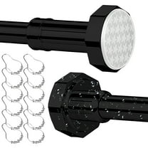 SPOKKI Heavy-Duty Hexagonal Tension Shower Curtain Rod, No Drill Adjustable 43"-79", Rust-Proof Bathroom Window Closet Rod with 12 Hooks, Black