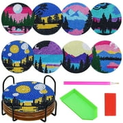 SPOKKI Landscape Wooden Coasters Diamond Painting Art Kit 8 Piece