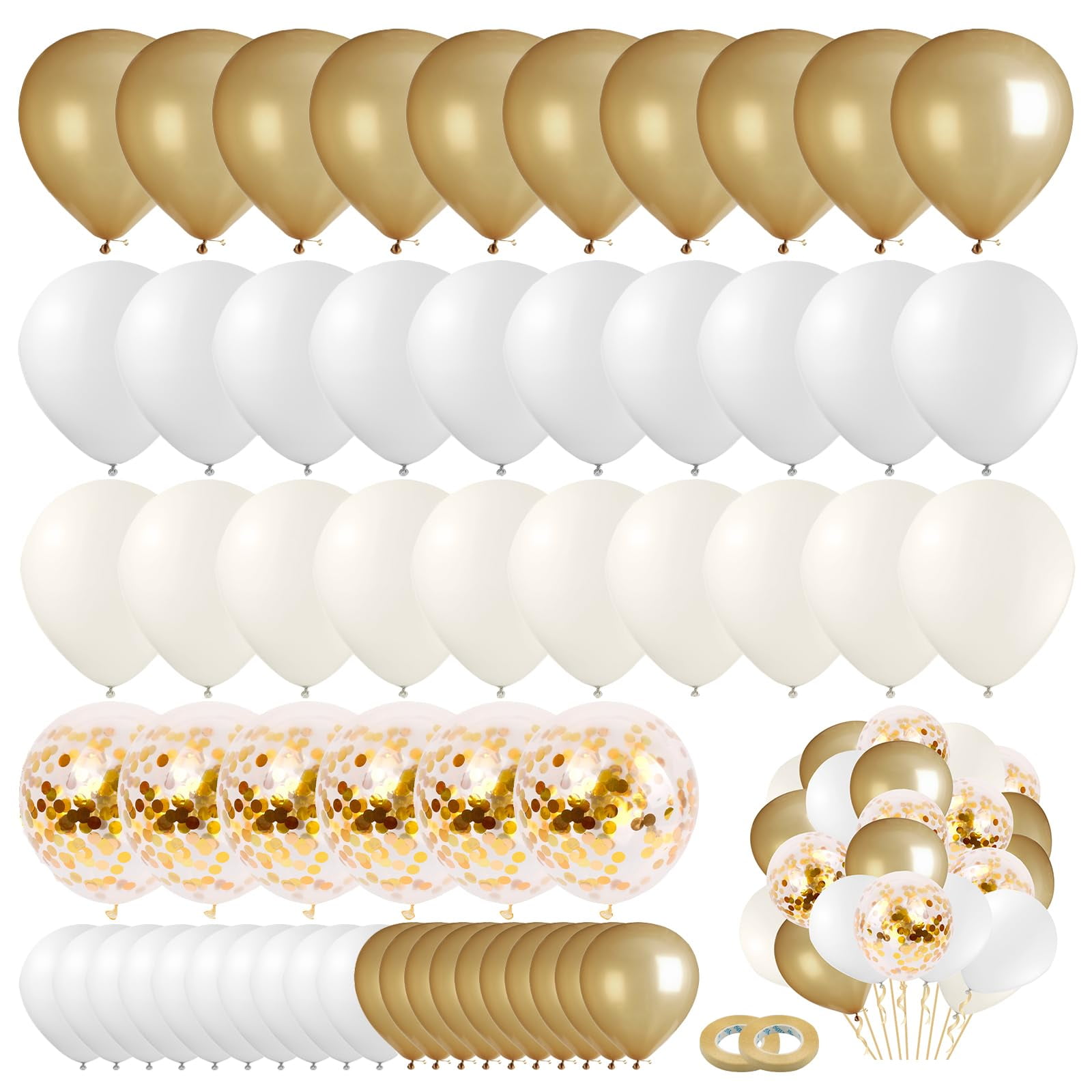 SPOKKI Lot of 80pcs Balloons, White and Gold Balloon, Beige Balloon, Confetti Balloon, Birthday Balloon, Wedding Balloon, as Birthday Wedding Baby Decoration (Gold and White)