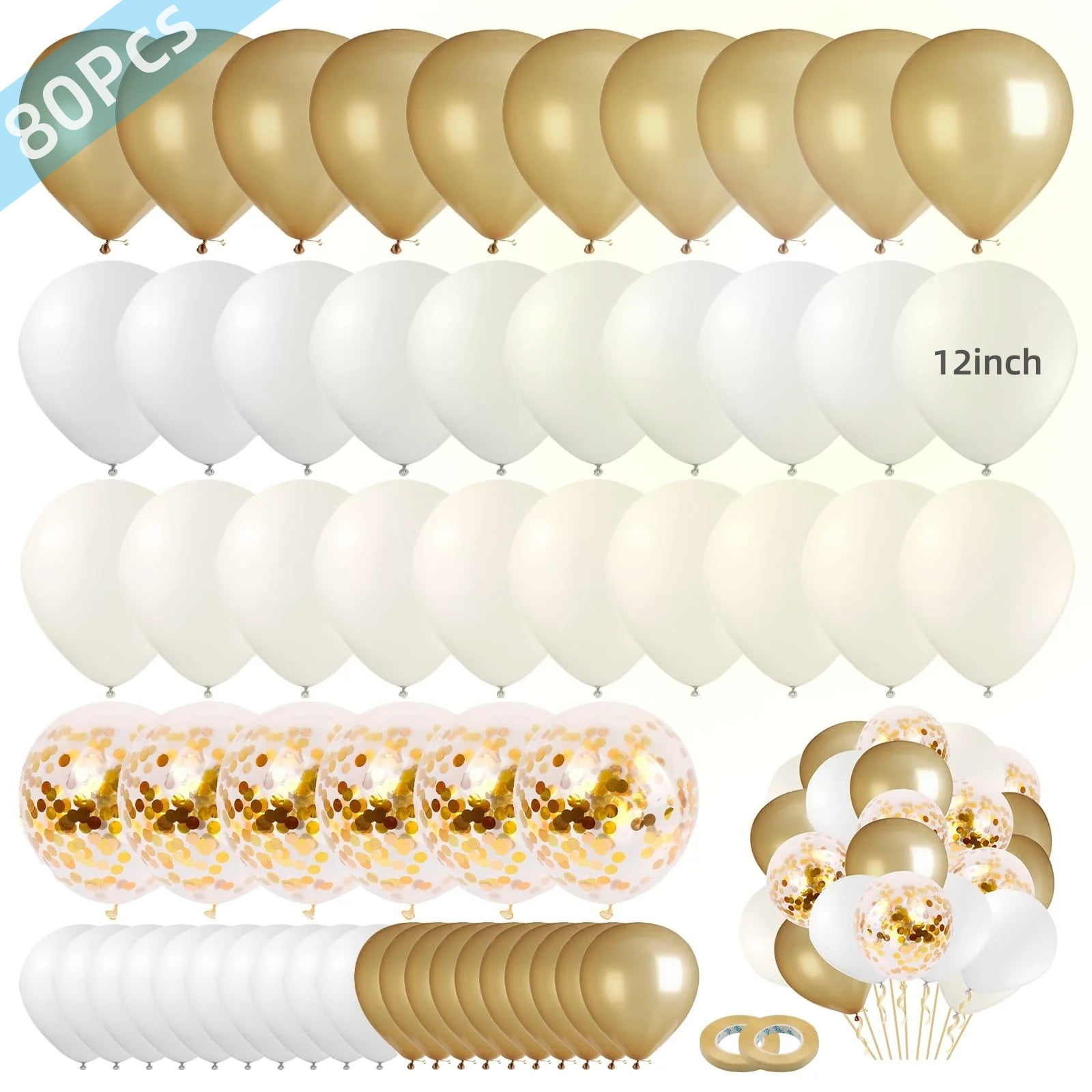 SPOKKI 80pcs Balloons, 12inch White and Gold Balloon,Latex Balloons for Balloon Garland Balloon Arch as Party Decorations, Birthday Decorations, Wedding Decorations, Baby Shower Decorations
