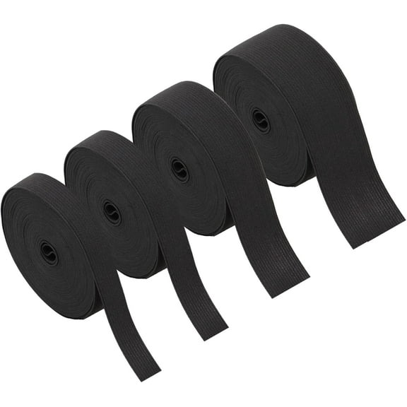 SPOKKI Pack of 4 Elastic Bands, Black Elastic Band, Width 15 mm, 20 mm, 30 mm, 40 mm, Rubber Bands for Household, Trousers Rubber, Black Fabrics for Sewing, Rubber Band, Elastic Band, Sewing Rubber