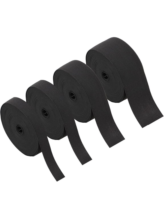 Pack of 4 Elastic Bands, Black Elastic Band, Width 15 mm, 20 mm, 30 mm, 40 mm, Rubber Bands for Household, Trousers Rubber, Black Fabrics for Sewing, Rubber Band, Elastic Band, Sewing Rubber
