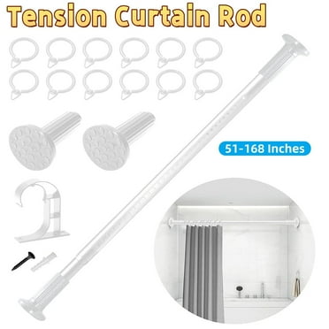 SPOKKI Tension Curtain Rod, 51-168 Inches Adjustable Closet Tension Rod Rust-free No Drilling Shower Curtain Rod, Anti-slip Spring Steel Rod for Bathroom White