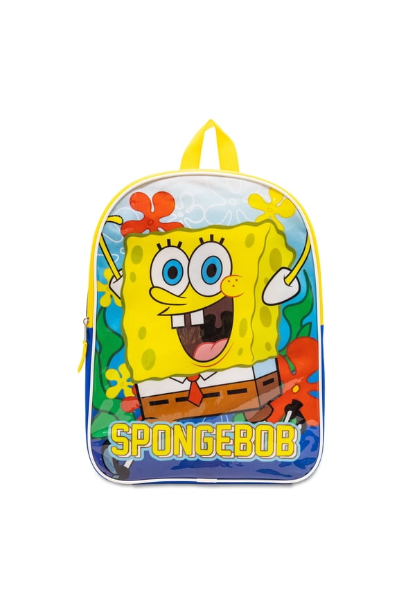 SPONGEBOB SQUAREPANTS, 15" Boys' Backpack with Padded Straps & Zip Compartment - Ideal Toddler Bookbag for School & Travel
