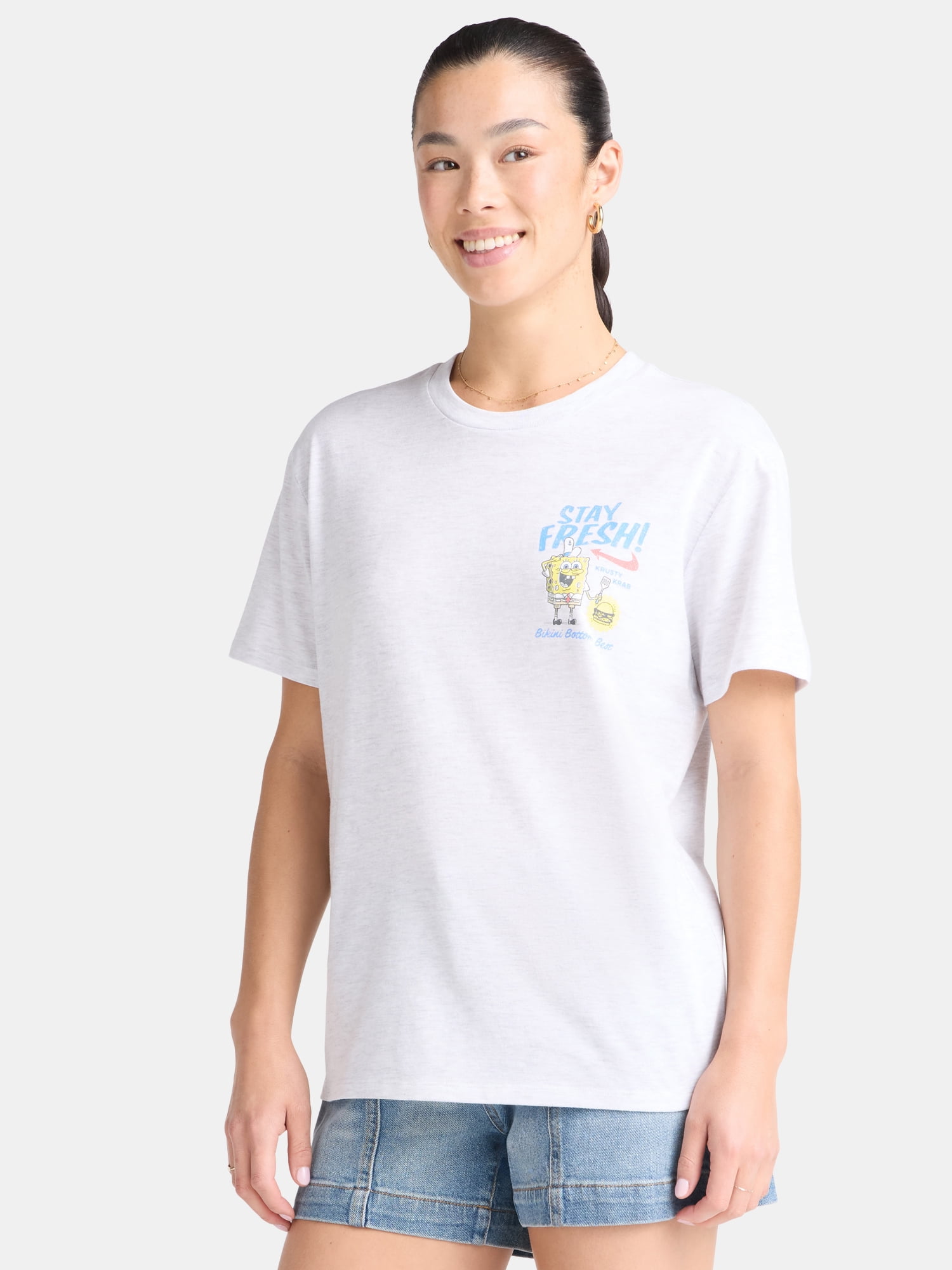SpongeBob SquarePants Women's Krabby Patty Graphic Tee with Short Sleeves, Sizes XXS–XXL