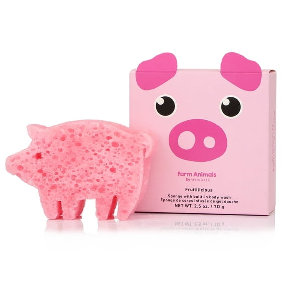 SPONGELLÉ Farm Animals, Kids Cleansing Sponge with Built-In Body Wash, Peggy Pig