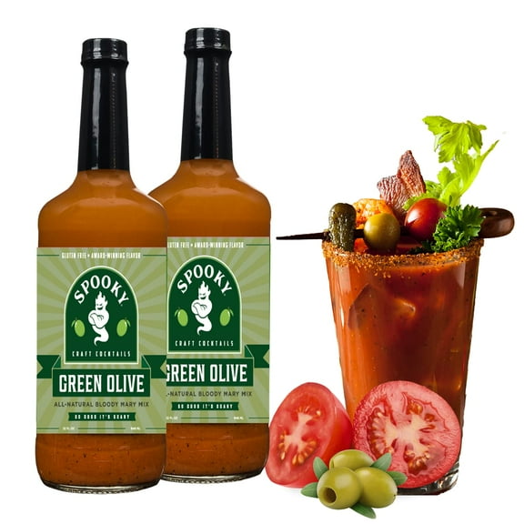 SPOOKY Craft Cocktails Green Olive Bloody Mary Mix, Low Carb, Low Calorie, Gluten Free, All Natural, Set of 2