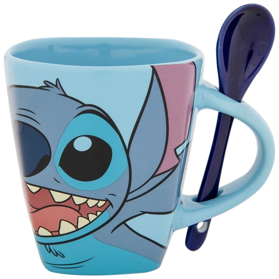 Disney 9 oz Stitch Blue Ceramic Spoon Mug