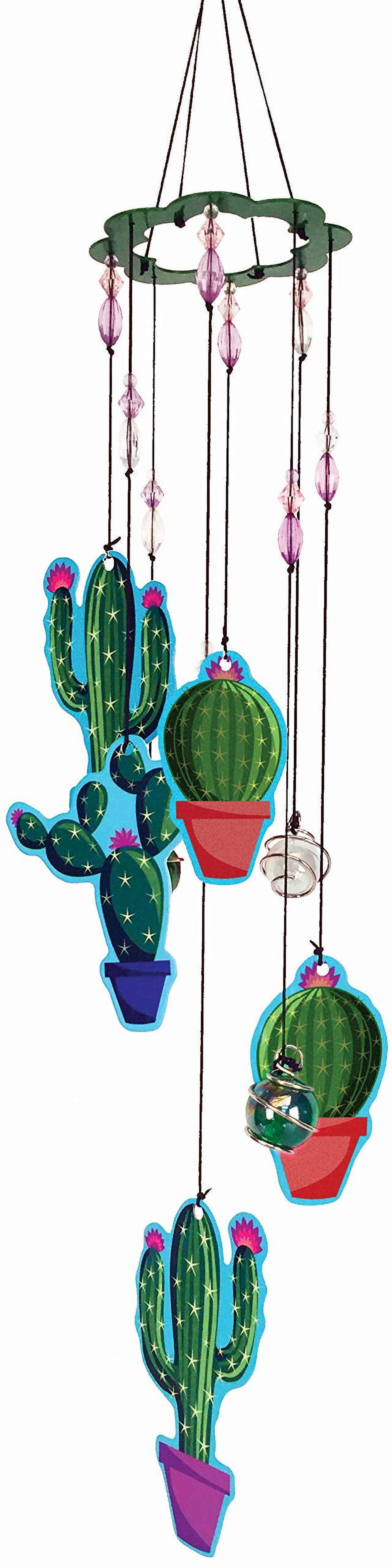 Green Metal Cactus Garden Wind Chime with Beads