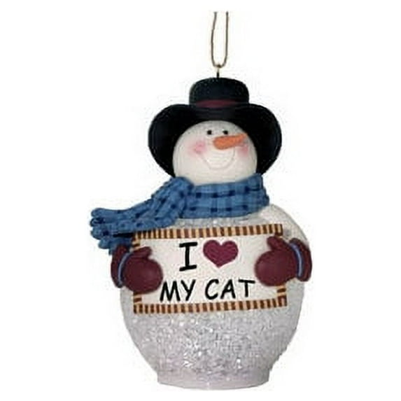SPOONTIQUES 410022 4 LIGHT-UP SNOWMAN ORNAMENT I LOVE MY CAT