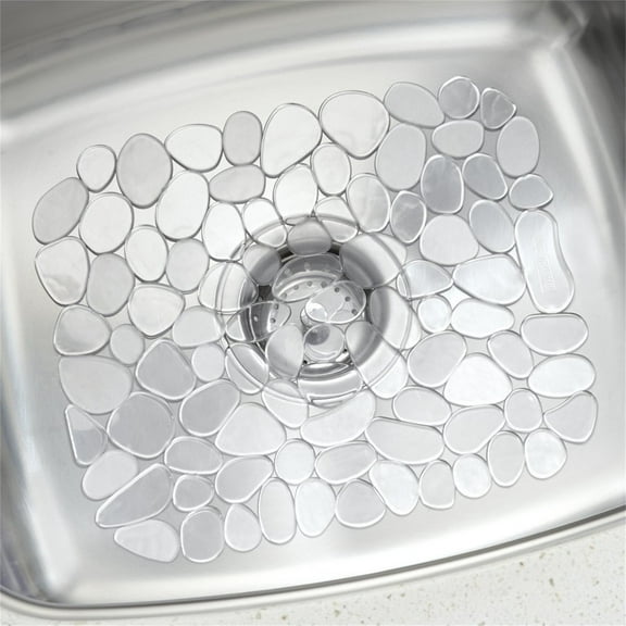 SPOORYYO 1 Pack Sink Mat for Stainless Steel and Porcelain Sinks, PVC Dish Drying Mat Kitchen Sink Protector with Pebble Design, Fits Bottom of Sink, White, 15.8 x 12 Inch