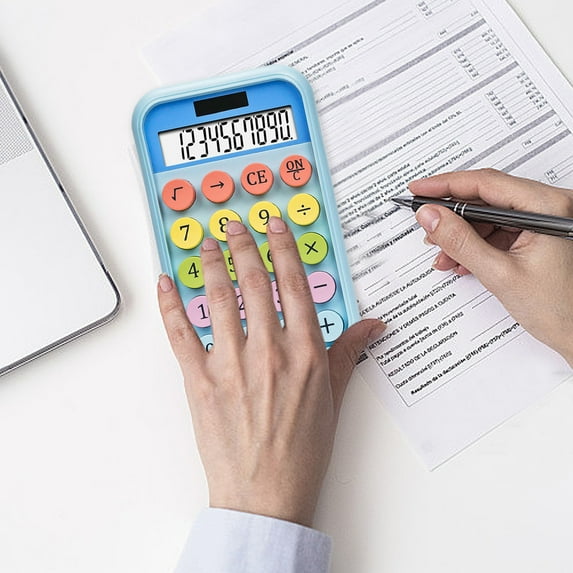 SPOORYYO 10-Digit Desk Calculator with Large LCD, Colorful Keys, Solar and Battery Power for Office, Home, School Use