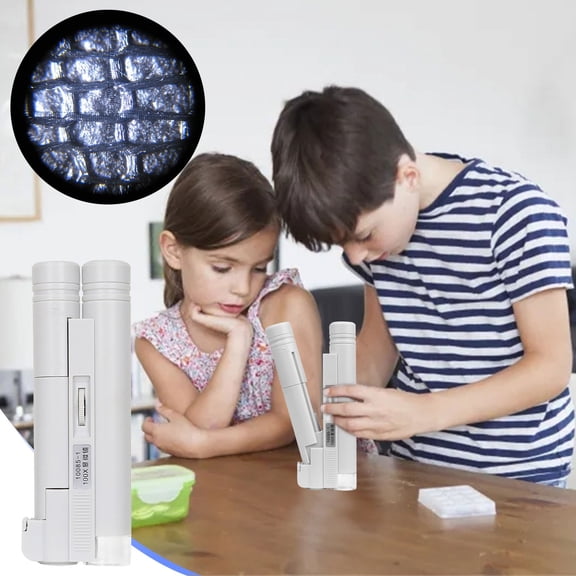 SPOORYYO 100X Pocket Mini Microscope Illuminated Portable Magnifier with LED Lights and Lens Adapters