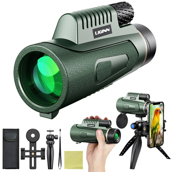 SPOORYYO 12x50 Monocular Telescope with Tripod and Phone Adapter, High Power Magnification, Low Light Night Vision, Professional HD Coated Lens for Outdoor Sports, Bird Watching, Hiking, Hunting