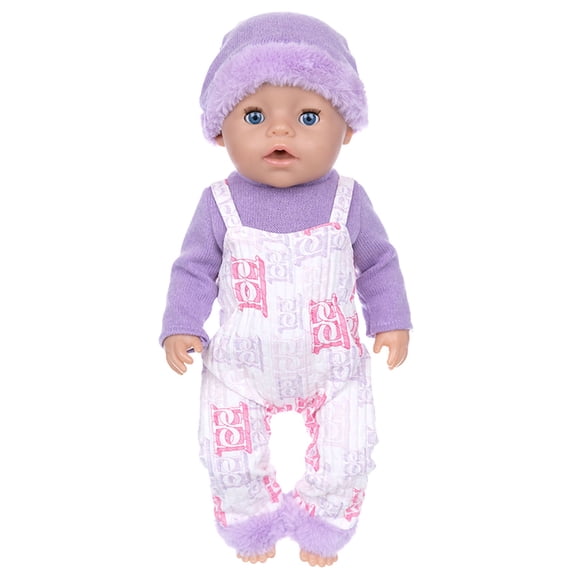 SPOORYYO 18-Inch Doll Clothes Set - Purple & White Top, Hat, and Romper, Soft Fabric, Easy Dress-Up for 14-18 Inch Dolls (Doll & Shoes Not Included)