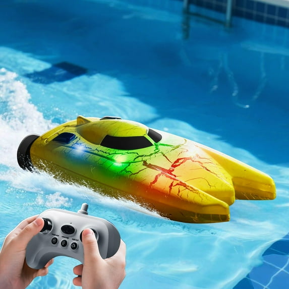 SPOORYYO 2.4G Mini Remote Control Boat with 360 Degree Stunt, LED Lights, USB Rechargeable, 2 Speed Modes