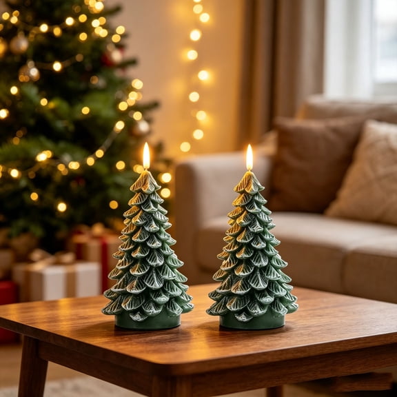 SPOORYYO 2 Pack Christmas Tree Electronic Candle Lights, Realistic Flickering LED Flame, 2 AA Batteries Required (Not Included) for Festive Home Decor Tabletop and Mantel Display