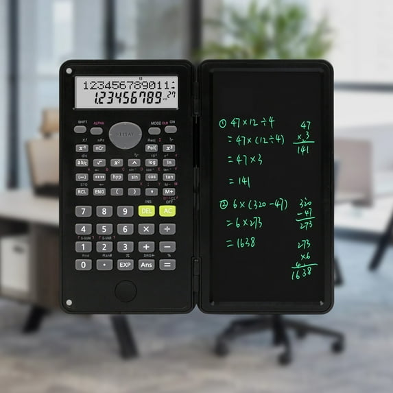 SPOORYYO 2-in-1 Scientific Calculator with 6 inch Handwriting Pad, 240 Functions Dual-Line LCD Display, Flip-Cover Design with Stylus for Study Office Engineering Use