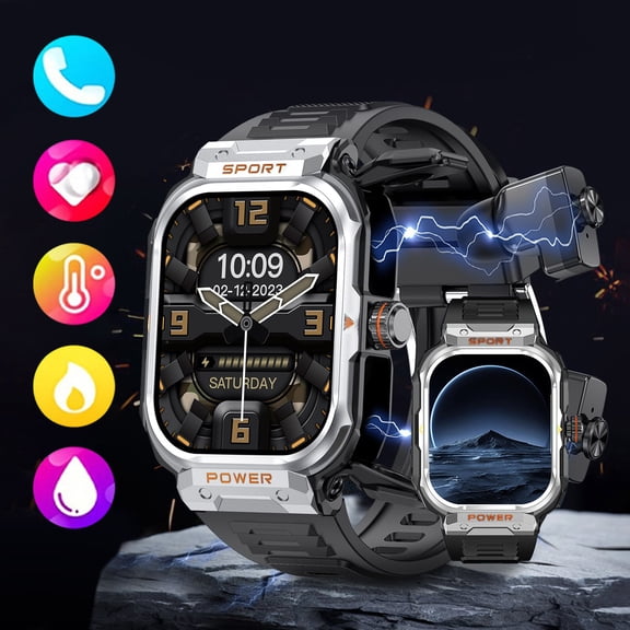 SPOORYYO 2-in-1 Smart Sports Watch with Bluetooth Call, HD Screen, NFC, Multi-Sport Modes, Waterproof, Magnetic Charging - Silver
