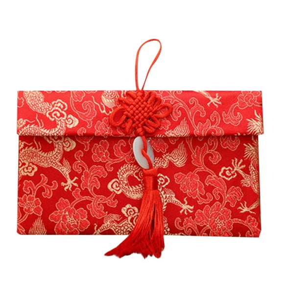 SPOORYYO 2024 Dragon Year High-grade Brocade Fabric Chinese Knot New Year Red Envelope Festive Sealed Red Packet Symbolizing Wealth