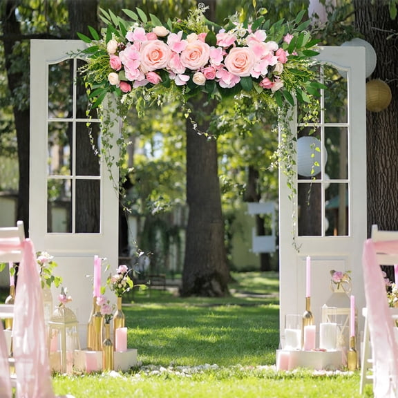 SPOORYYO 25.6inch Artificial Rose Peony Flower Swag, Garland Wreath for Wedding, Front Door Decoration