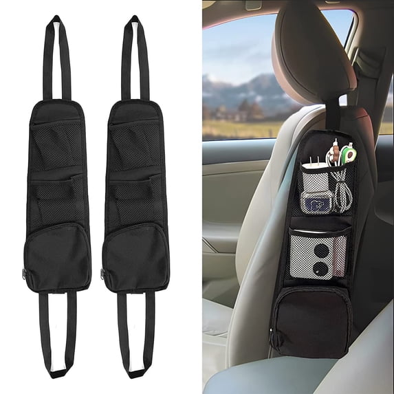 SPOORYYO 2PCS Car Seat Storage Hanging Bag with Multi-Pocket Design for Organized Travel in Cars, SUVs, and Trucks