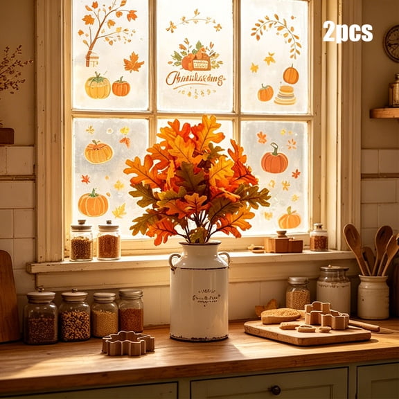 SPOORYYO 2Pcs Fall Maple Leaves Stems for Vase, Artificial Autumn Fake Leaves Decor, Maple Leaf Bushes Shrubs for Thanksgiving Halloween Home Farmhouse Table Centerpiece, 12.99" x 7.87"