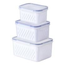 SPOORYYO 3PC Fridge Draining Fresh Containers - Versatile Fruit and Vegetable Storage with Airtight Lids and Removable Collander