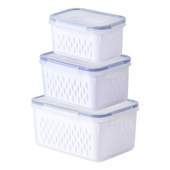 SPOORYYO 3PC Fridge Draining Fresh Containers - Versatile Fruit and Vegetable Storage with Airtight Lids and Removable Collander
