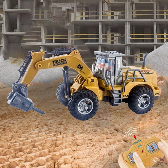 SPOORYYO 4-Channel Remote Control Excavator Toy with Lights and Full Function Operation for Outdoor Play
