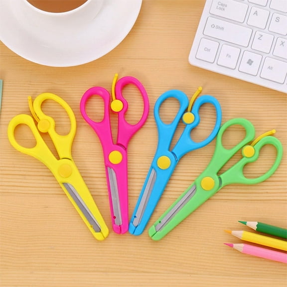 SPOORYYO 4 Pcs Plastic Edging Safety Scissors for Handmade Crafts Classes, Spring Loaded Design Reduces Finger Fatigue, Ideal for Paper Cutting and Creative Projects
