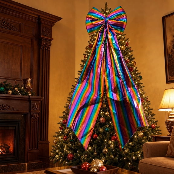 SPOORYYO 43" Large Rainbow Bow for Christmas Tree Decorations Wreaths Gift Wrapping Perfect for Weddings and Party Decor