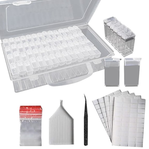 SPOORYYO 64-Compartment Diamond Storage Box with Accessories for 5D Diamond Embroidery and Small Items Organization