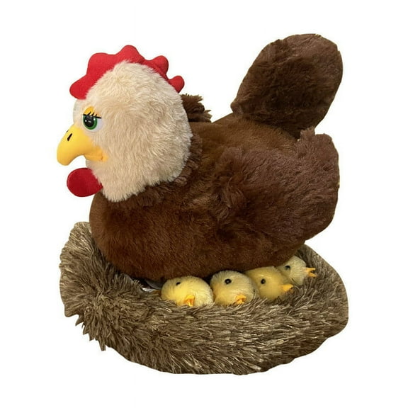 SPOORYYO 9.8-Inch Mommy Farm Hen Plush with 10 Baby Chicks and Henhouse, Soft Stuffed Animals for Kids, Perfect Christmas and Easter Gift
