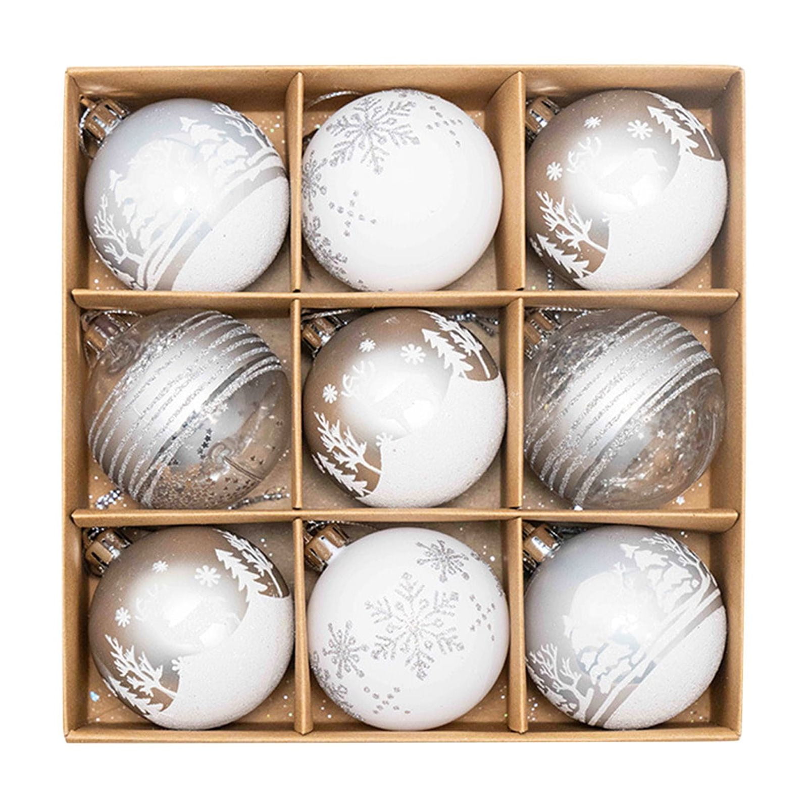 SPOORYYO 9PCS Shatterproof Christmas Ball Ornaments Set Silver and