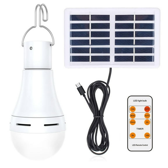 SPOORYYO 9W Solar-Powered LED Bulb with 1800mAh Battery for Indoor/Outdoor Use, Adjustable Modes, and Timer Function